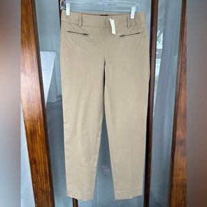 TALBOTS Chatham Slim-leg Pants khaki 2 NWT Side Zip Pockets Preppy Career Travel